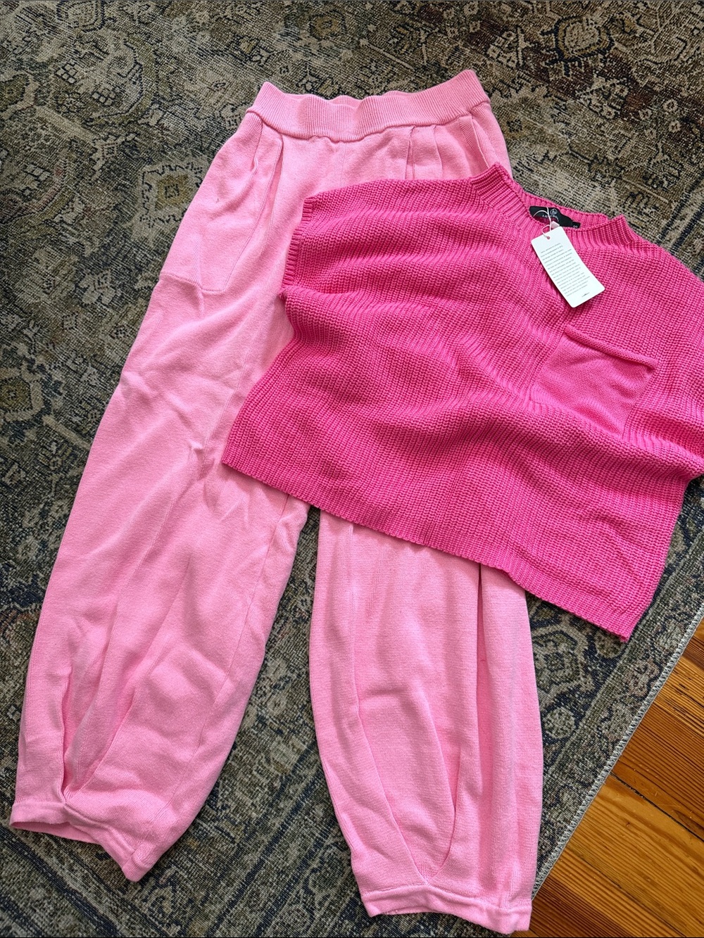 Pink Knit Crop Sweater & Light Pink Joggers Set